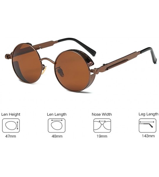 Square Gothic Hippie Retro Round Circle Frame Cyber Polarized Steampunk Sunglasses - Brown Frame With Brown Lens-c5 - CL17YTH...