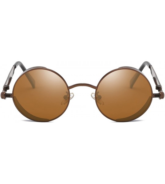 Square Gothic Hippie Retro Round Circle Frame Cyber Polarized Steampunk Sunglasses - Brown Frame With Brown Lens-c5 - CL17YTH...