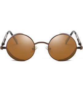 Square Gothic Hippie Retro Round Circle Frame Cyber Polarized Steampunk Sunglasses - Brown Frame With Brown Lens-c5 - CL17YTH...