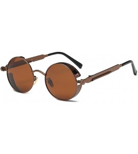 Square Gothic Hippie Retro Round Circle Frame Cyber Polarized Steampunk Sunglasses - Brown Frame With Brown Lens-c5 - CL17YTH...