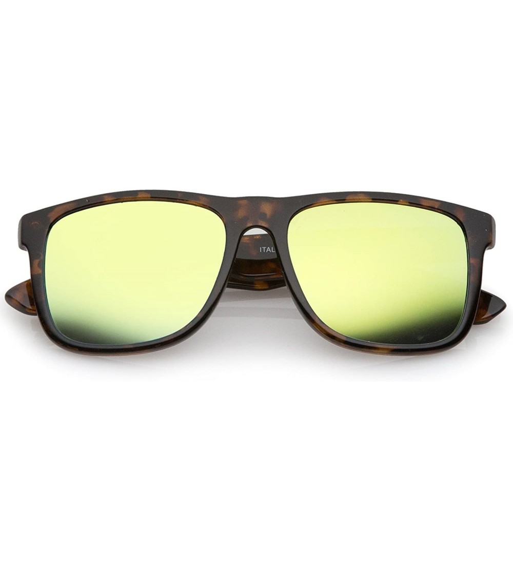 Wayfarer Classic Wide Temple Square Colored Mirror Lens Horn Rimmed Sunglasses 53mm - Shiny Tortoise / Green Mirror - CR17YIX...