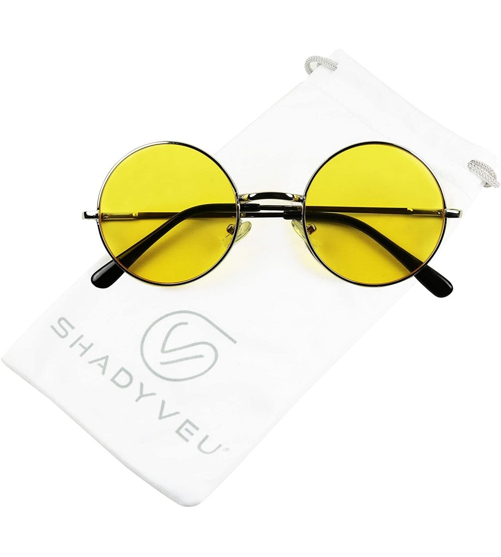 Oval Retro John Lennon Style Sunglasses Round Colorful Tint Groovy Hippie Wire Shades - Yellow - CW18HM3SYTZ $22.50