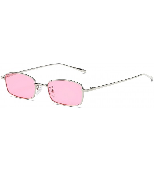 Oval Vintage Slender Square Sunglasses Retro Small Metal Frame Candy Colors B2295 - Silver/Pink - C4180M2LN35 $24.56