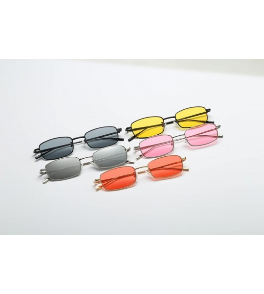 Oval Vintage Slender Square Sunglasses Retro Small Metal Frame Candy Colors B2295 - Silver/Pink - C4180M2LN35 $24.56