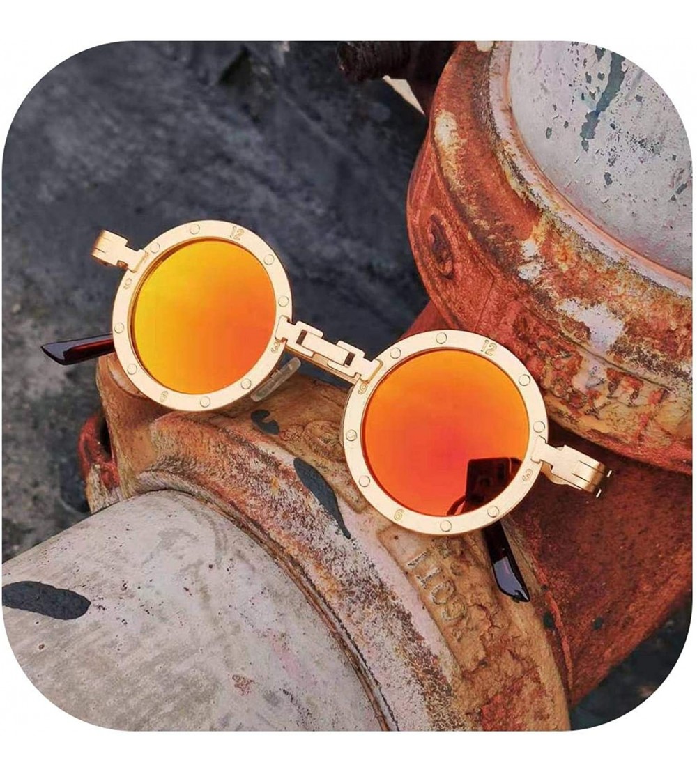 Goggle Classic Gothic Steampunk Sunglasses Round Metal Er Glasses Vintage UV400 Eyewear Shades - C4 Orangered Mirror - CL198A...