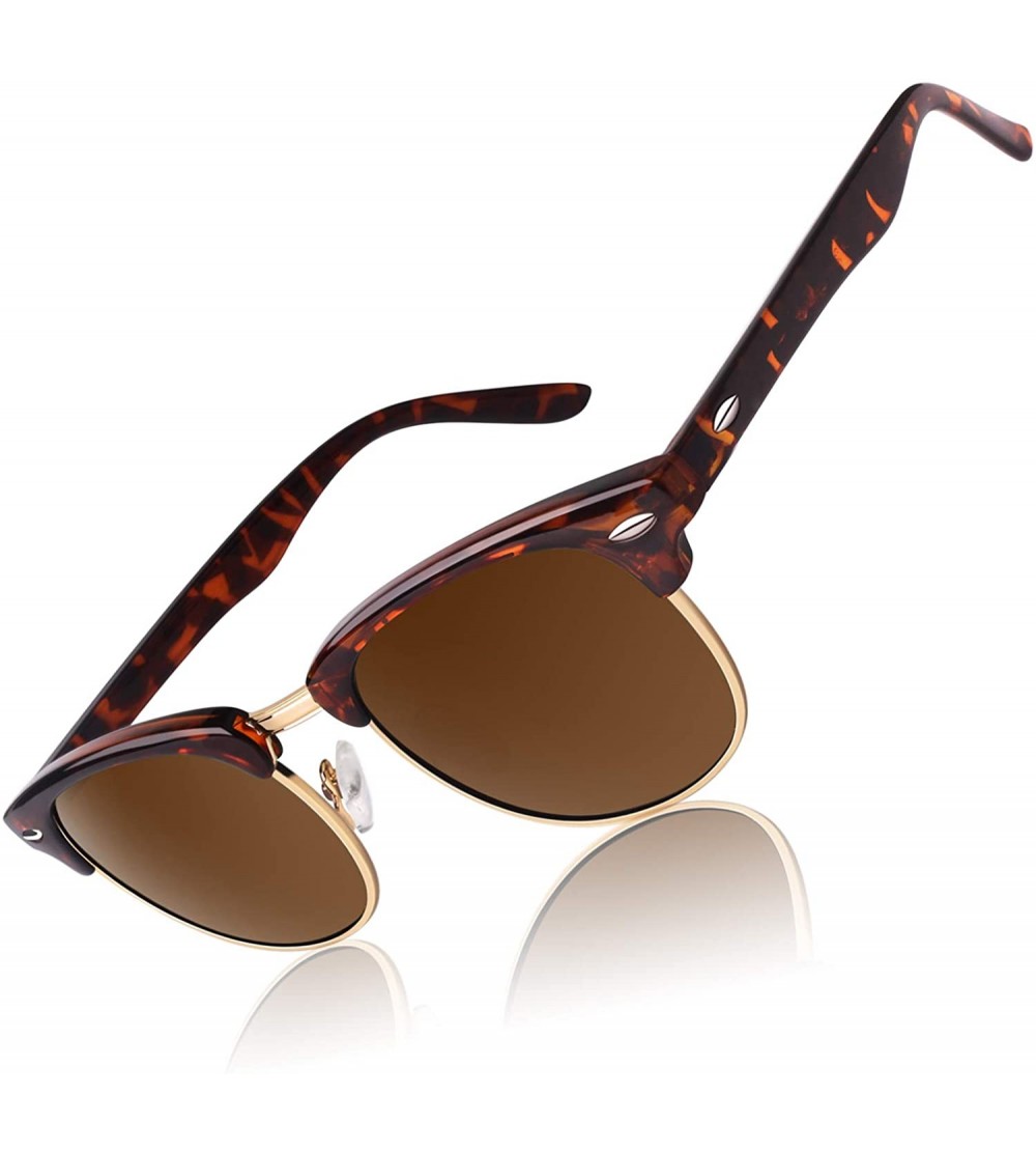 Semi-rimless Polarized Sunglasses for Men Retro Classic Square Frame Shades SR003 - CN18NHOM9UM $22.25