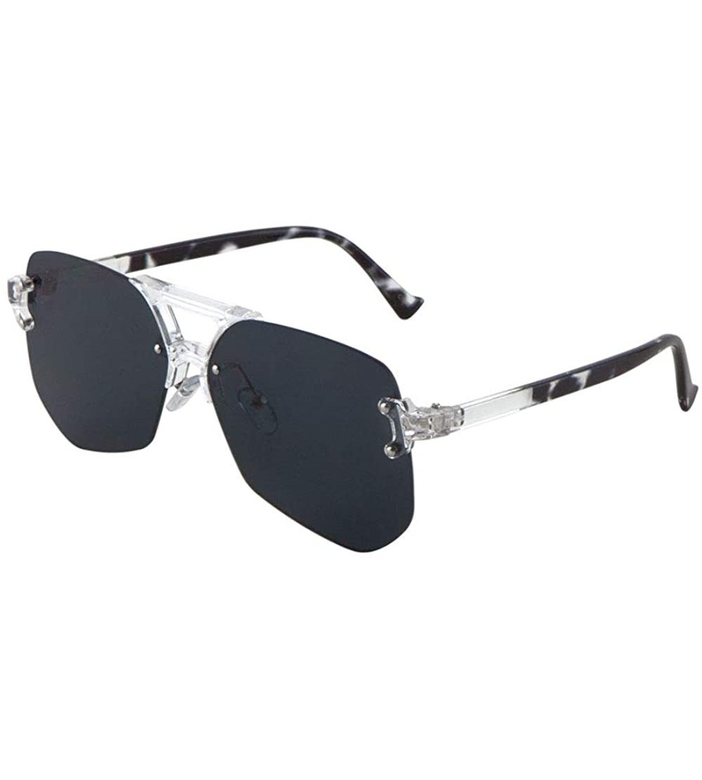 Aviator Rimless Clear Frame Flat Geometric Aviator Sunglasses - Black Demi - C0190MSXZGY $27.25