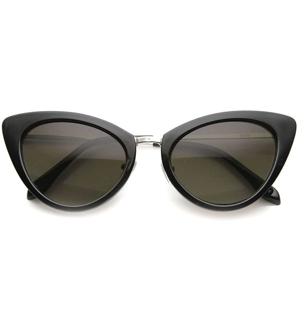 Cat Eye Womens Classic Oval Shape Metal Temple Mod Fashion Cat Eye Sunglasses - Black-silver / Lavender - CQ122XK3B4N $20.91
