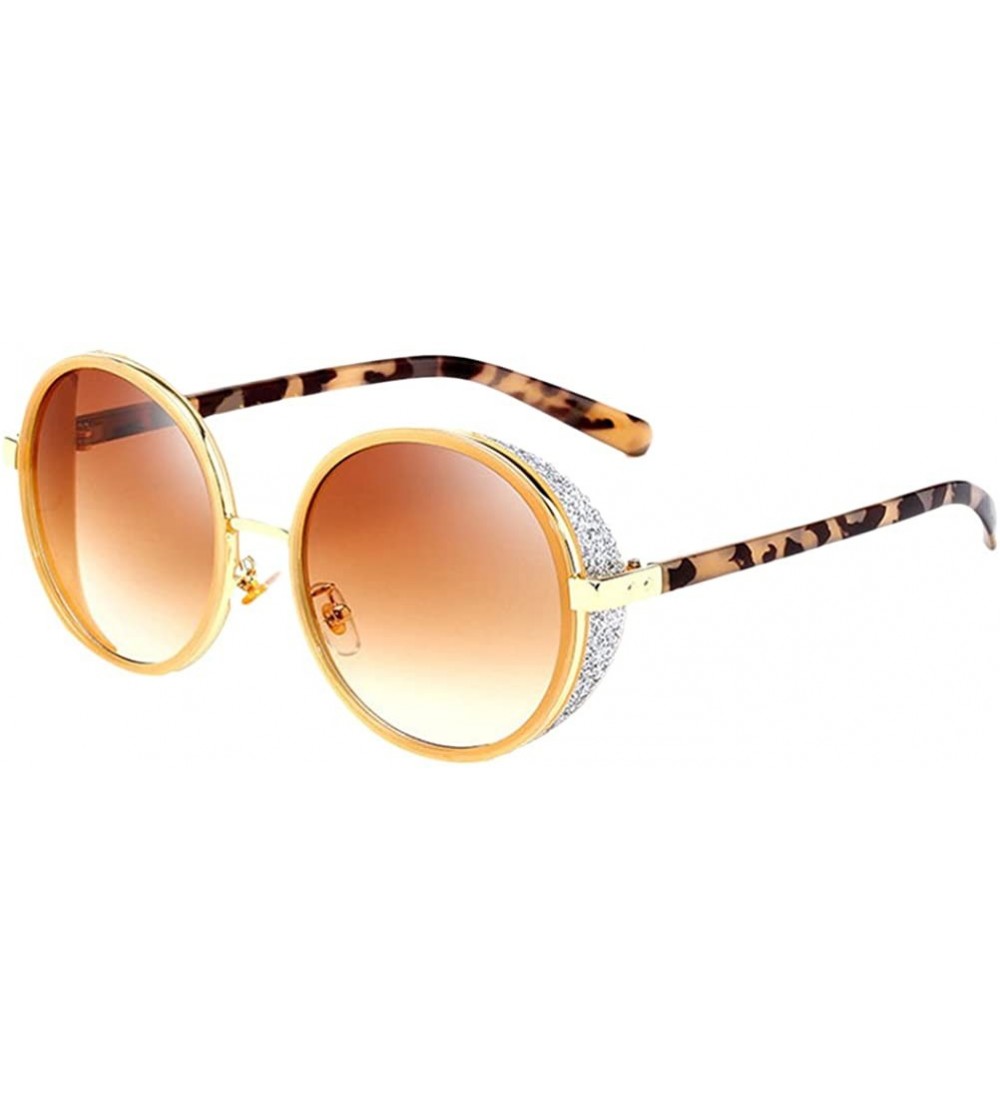Round Durable Round UV400 Protection Sunglasses Circle Spring Hinge Eyeglasses - Brown - CS18CYXIX7W $35.88