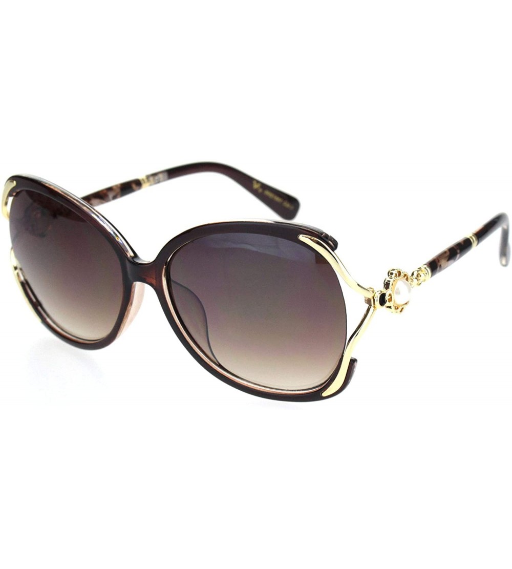 Rectangular Womens Pearl Jewel Hinge Exposed Side Lens Butterfly Sunglasses - Brown Gold - C918OR3EY2T $22.95