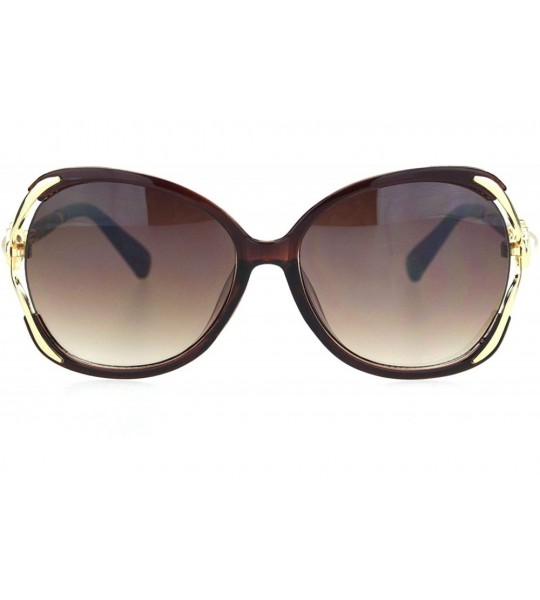 Rectangular Womens Pearl Jewel Hinge Exposed Side Lens Butterfly Sunglasses - Brown Gold - C918OR3EY2T $22.95