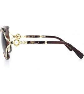 Rectangular Womens Pearl Jewel Hinge Exposed Side Lens Butterfly Sunglasses - Brown Gold - C918OR3EY2T $22.95