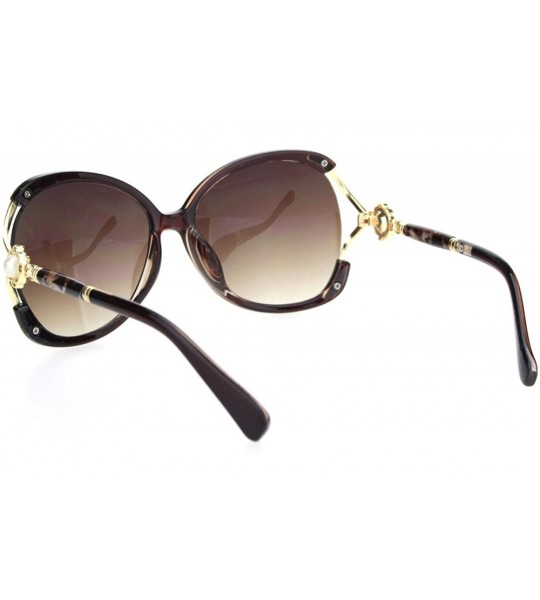 Rectangular Womens Pearl Jewel Hinge Exposed Side Lens Butterfly Sunglasses - Brown Gold - C918OR3EY2T $22.95