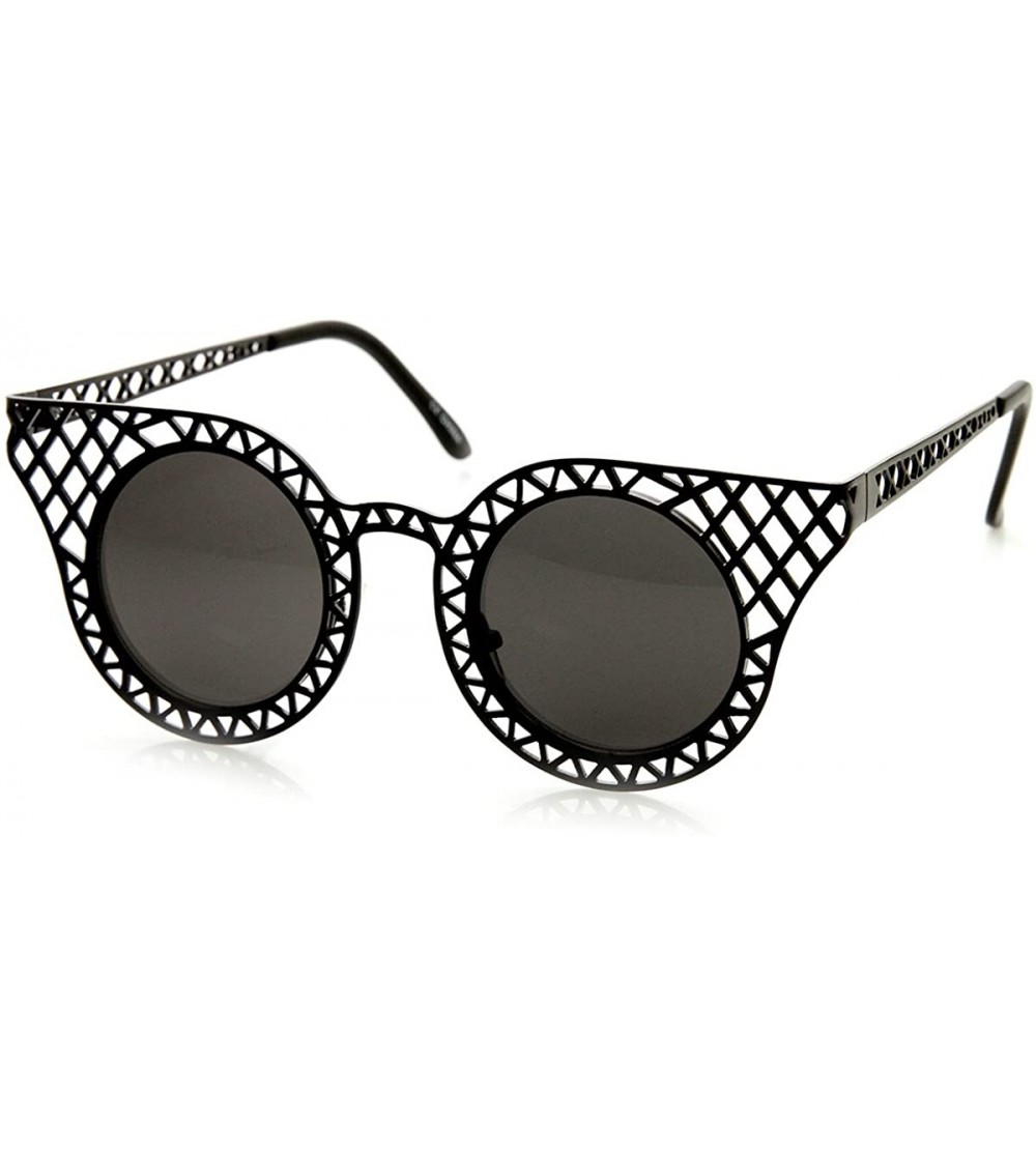 Cat Eye Womens Fashion Metal Laser Cut Criss Crossed Cat Eye Sunglasses (Black) - CJ11MW0BG29 $26.14