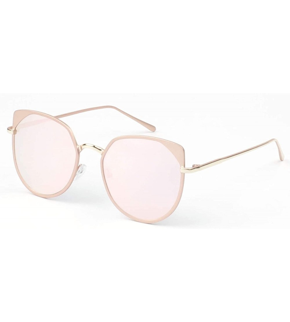 Goggle Women Metal Classic Mirrored Retro Vintage Round Cat Eye UV Protection Fashion Sunglasses - Pink - CM18WQ6ZUTM $37.97