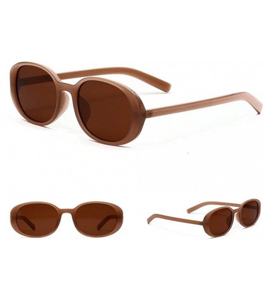 Oval 2019 oval sunglasses unisex beige retro trend brand designer sunglasses - Brown - CT18AG9DI34 $23.12