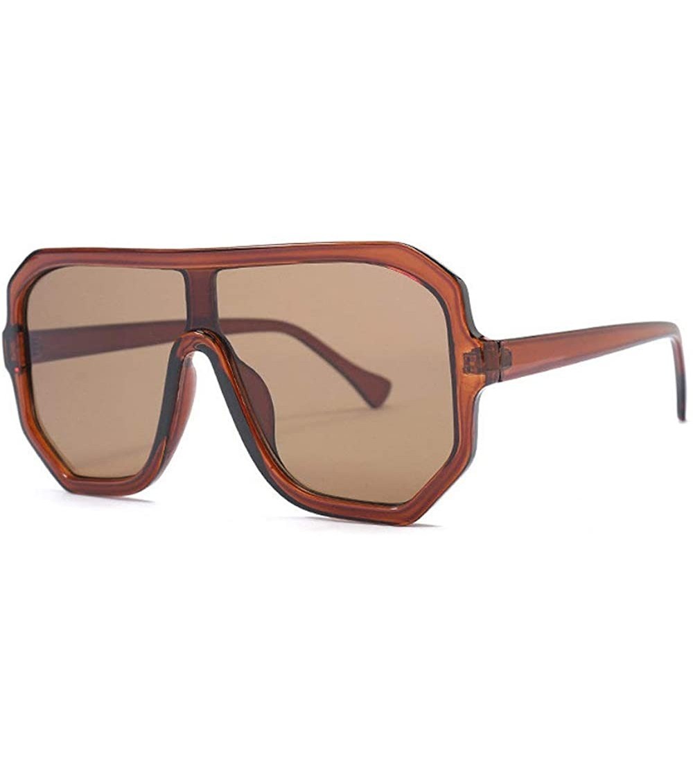 Square Retro square big box unisex 2019 new one-piece lens fashion trend sunglasses UV400 - Brown - CM18RI9S5AR $25.83