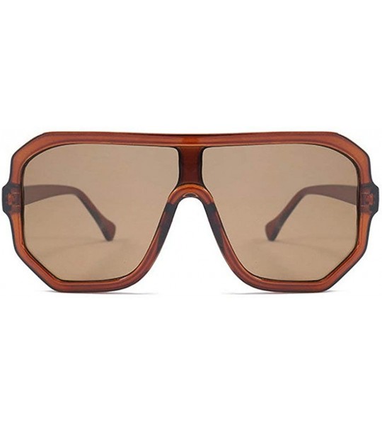 Square Retro square big box unisex 2019 new one-piece lens fashion trend sunglasses UV400 - Brown - CM18RI9S5AR $25.83