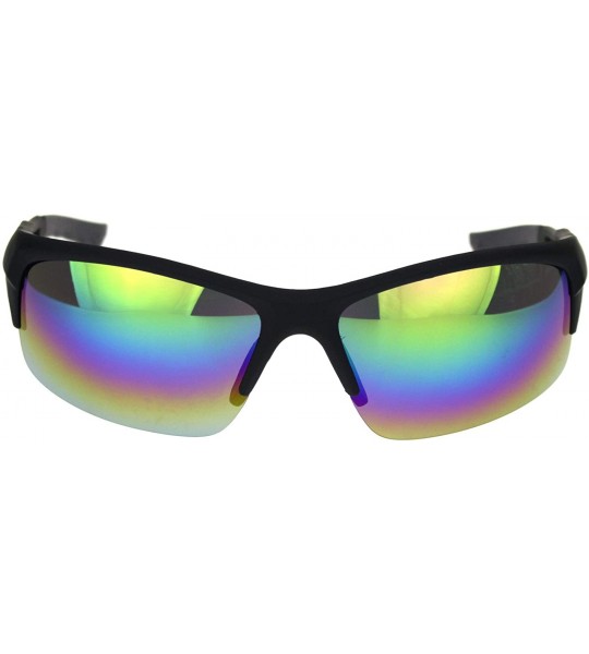 Sport Mens Classic 90s Baseball Half Rim Sport Warp Plastic Sunglasses - Matte Black Oil Slick Mirror - C018R4DXL0T $18.48