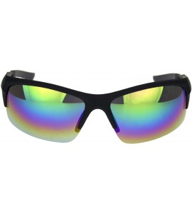 Sport Mens Classic 90s Baseball Half Rim Sport Warp Plastic Sunglasses - Matte Black Oil Slick Mirror - C018R4DXL0T $18.48