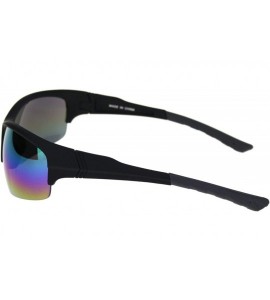 Sport Mens Classic 90s Baseball Half Rim Sport Warp Plastic Sunglasses - Matte Black Oil Slick Mirror - C018R4DXL0T $18.48