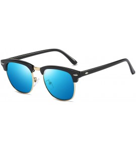 Aviator Polarized Sunglasses Semi Rimless Frame Classic Retro for Men Women - Blue Mirror Lens - CO18XWDNN5O $79.51