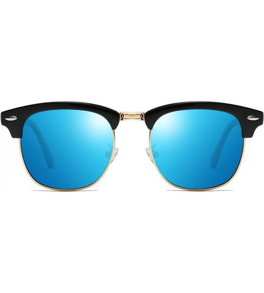 Aviator Polarized Sunglasses Semi Rimless Frame Classic Retro for Men Women - Blue Mirror Lens - CO18XWDNN5O $79.51