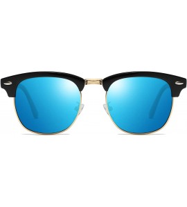 Aviator Polarized Sunglasses Semi Rimless Frame Classic Retro for Men Women - Blue Mirror Lens - CO18XWDNN5O $79.51