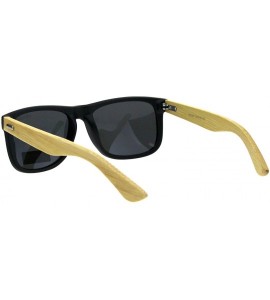 Square Real Bamboo Wood Temple Polarized Sunglasses Textured Square Frame - Black (Black) - CC18OA97AGT $23.90