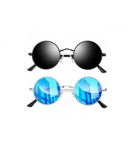 Round Lennon Round Sunglasses for Men Women - Small Circle Hippie Sunglasses Polarized - 2 Pack(black+blue) - CR18X5KADT8 $28.53