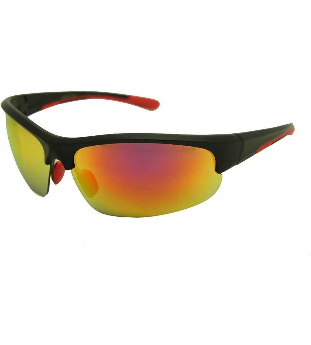 Rectangular Double Injection Sunglasses SPORTS - Matte Black Red / Red Mirror - CM12HTQ11IJ $34.66