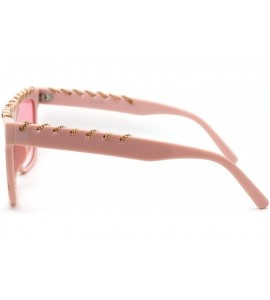 Rectangular Womens Thin Metal Chain Weave Trim Plastic Horn Rim Sunglasses - Pink Gradient Pink - C818UM9E72M $24.64