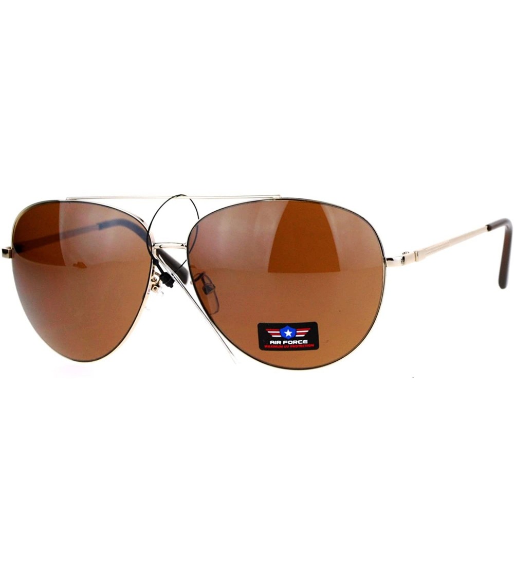 Aviator Air Force Aviator Sunglasses Classic Metal Aviators Unisex Fashion UV 400 - Gold (Brown) - CN185UX0CKR $20.03