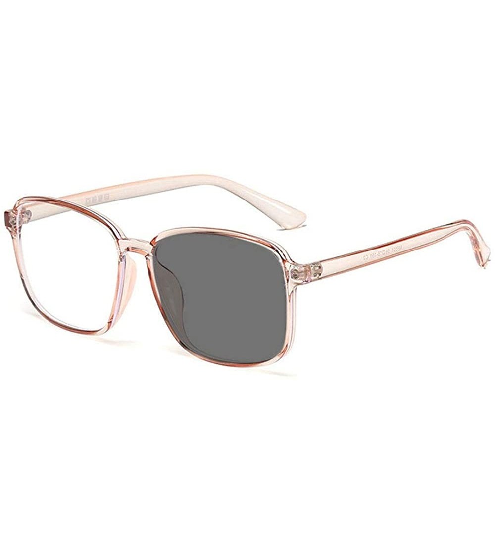 Square Nearsighted Photochromic Sunglasses Large Frame Square Myopia Glasses Men's Transition Flat Light - Champagne - C41947...