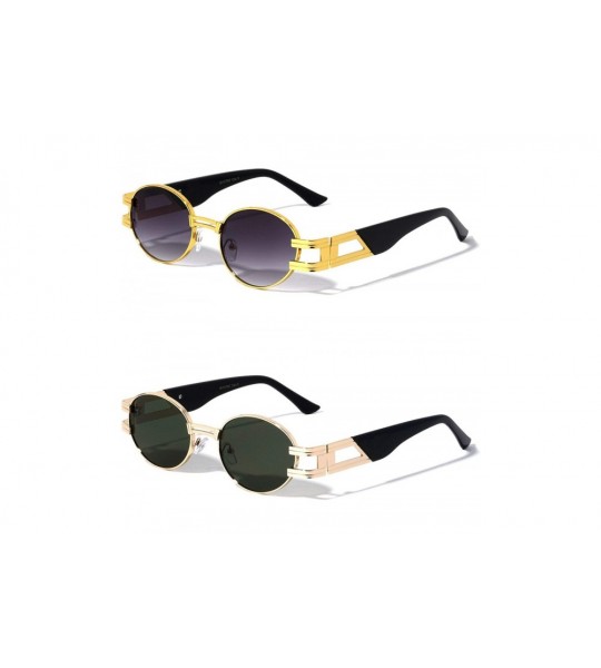 Oval Oval Retro Art Nouveau Vintage Style Metal Frame Sunglasses - 2 Pack Smoke and Green - CO1978ESE2S $39.08