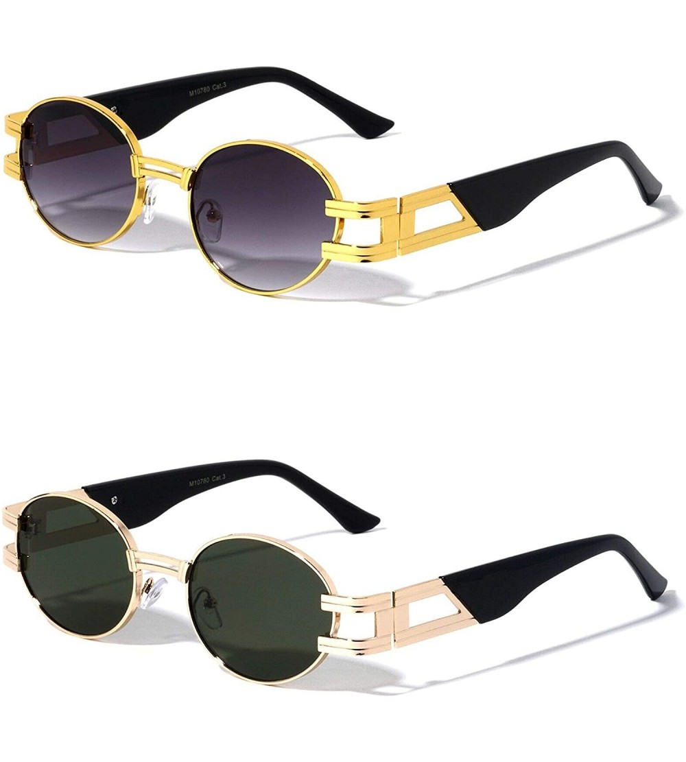 Oval Oval Retro Art Nouveau Vintage Style Metal Frame Sunglasses - 2 Pack Smoke and Green - CO1978ESE2S $39.08