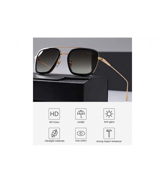 Aviator Retro Pilot Sunglasses Square Metal Frame for Men Women Sunglasses Classic Downey Tony Stark Gradient Lens - CL18966A...