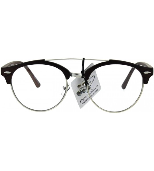 Round Mens Retro Hipster Half Horn Rim Clear Lens Eyeglasses - Dark Brown Silver - CT185R6EH7D $18.83