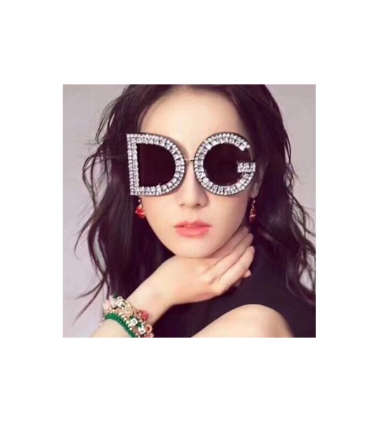 Oval Retro Women Sunglasses Imitation Diamond-Owersized Lens Shade Glasses Rimless - D - CX190EDRA2O $57.20