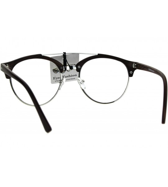 Round Mens Retro Hipster Half Horn Rim Clear Lens Eyeglasses - Dark Brown Silver - CT185R6EH7D $18.83