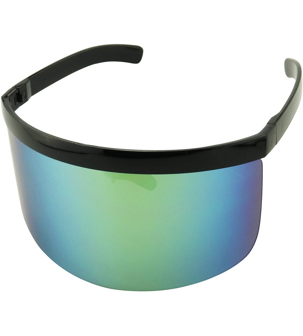 Shield Futuristic Oversized Mirrored Visor Style Full Colorful Shield Flash Mono Lens Flat Top Sunglasses - CD18XTZ3KGO $30.18