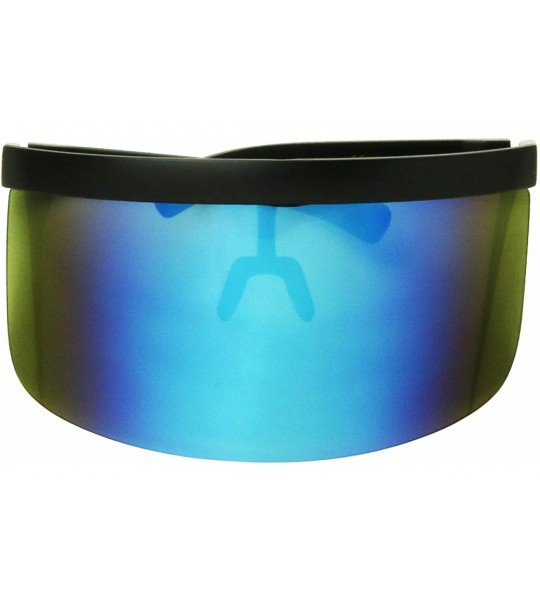 Shield Futuristic Oversized Mirrored Visor Style Full Colorful Shield Flash Mono Lens Flat Top Sunglasses - CD18XTZ3KGO $30.18