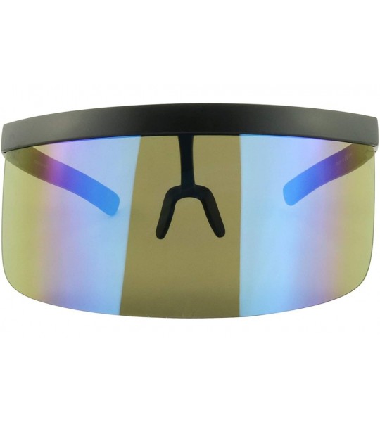 Shield Futuristic Oversized Mirrored Visor Style Full Colorful Shield Flash Mono Lens Flat Top Sunglasses - CD18XTZ3KGO $30.18