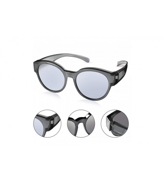 Round Polarized Oversized Fit over Sunglasses Over Prescription Glasses with Cat Eye Frame for Women&Men - Grey Clear - CX18Q...