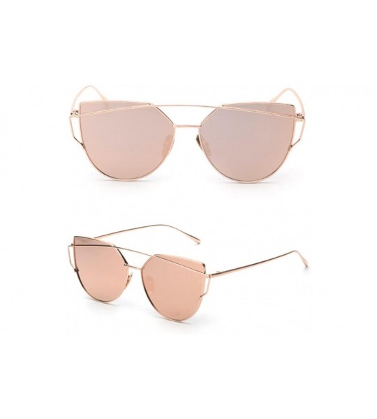 Sport Women Fashion Twin-Beams Metal Frame Mirror Sunglasses Cat Eye Glasses - Rose Gold - C4188X7T4D9 $18.33