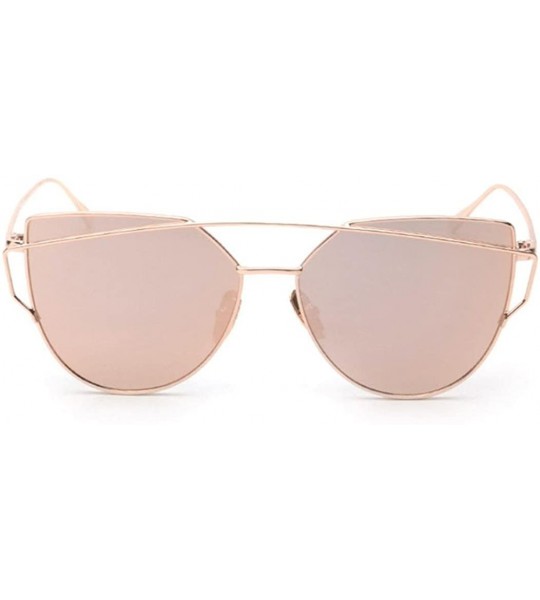 Sport Women Fashion Twin-Beams Metal Frame Mirror Sunglasses Cat Eye Glasses - Rose Gold - C4188X7T4D9 $18.33