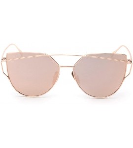 Sport Women Fashion Twin-Beams Metal Frame Mirror Sunglasses Cat Eye Glasses - Rose Gold - C4188X7T4D9 $18.33