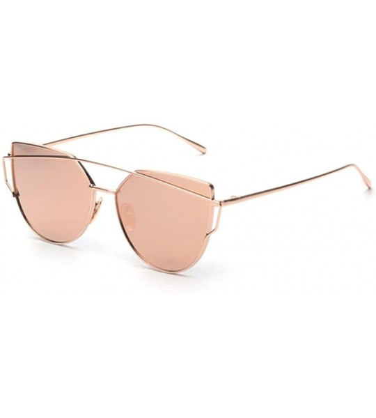 Sport Women Fashion Twin-Beams Metal Frame Mirror Sunglasses Cat Eye Glasses - Rose Gold - C4188X7T4D9 $18.33