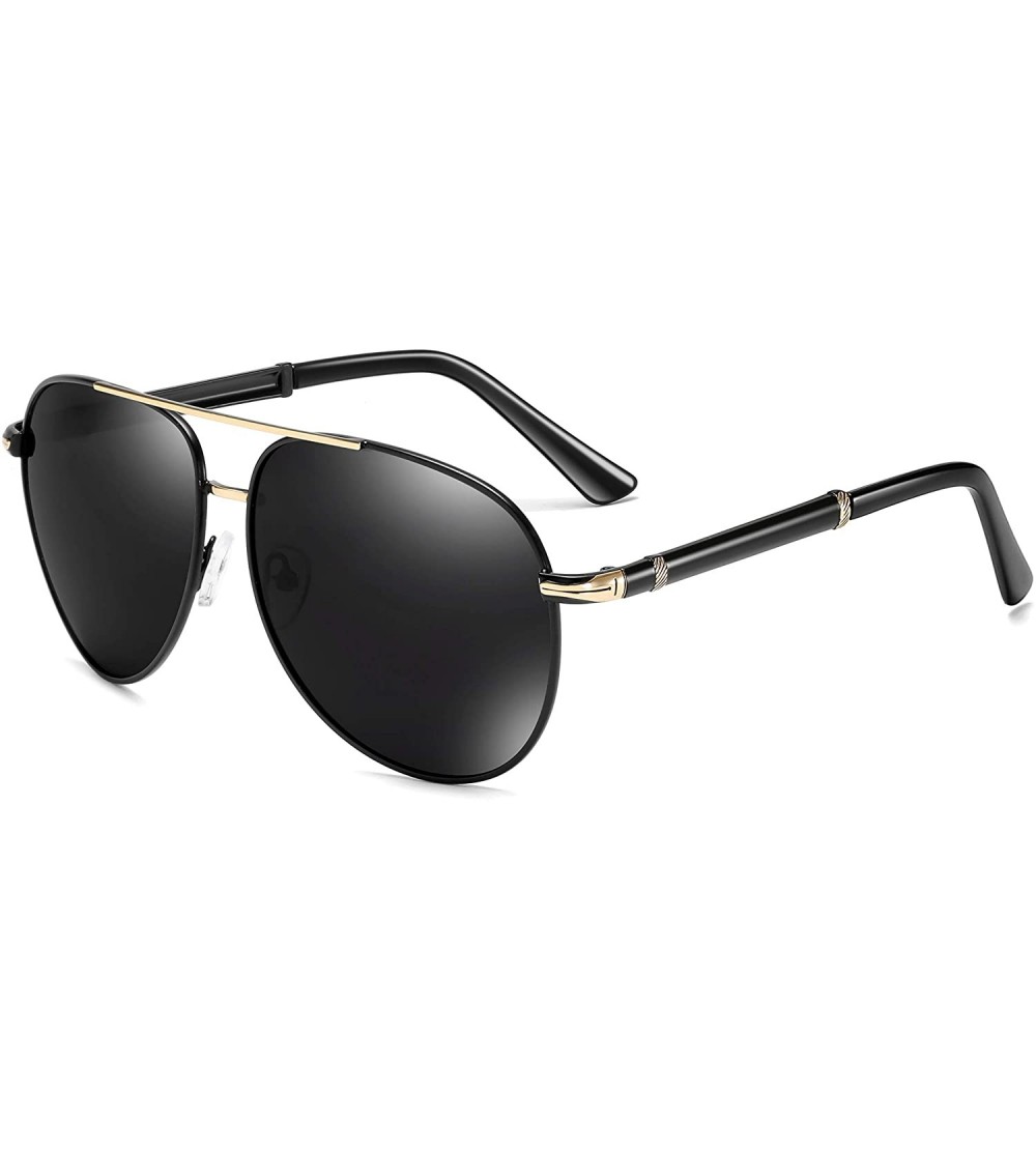 Oversized Men Metal Polarized Sunglasses Classic Oversized Women Driving Glasses - Black&gold Grey - CJ1945Y9NQI $22.12