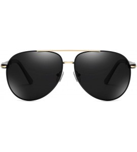 Oversized Men Metal Polarized Sunglasses Classic Oversized Women Driving Glasses - Black&gold Grey - CJ1945Y9NQI $22.12